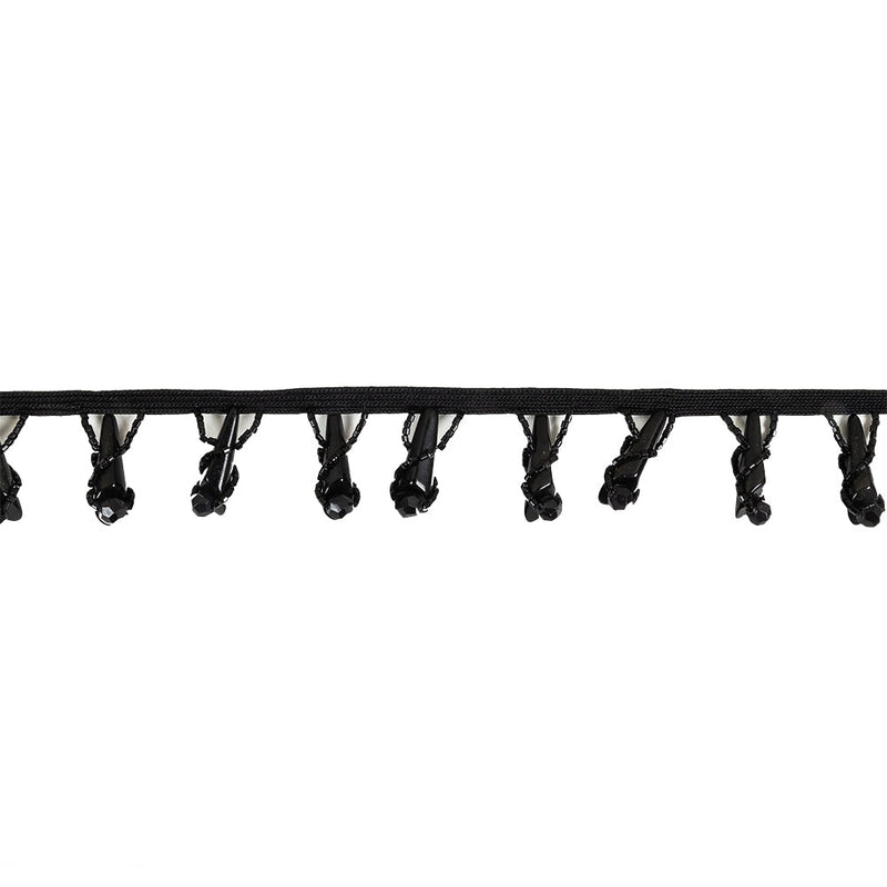 Vintage Black Glass Spikes Beaded Fringe - 1.125"
