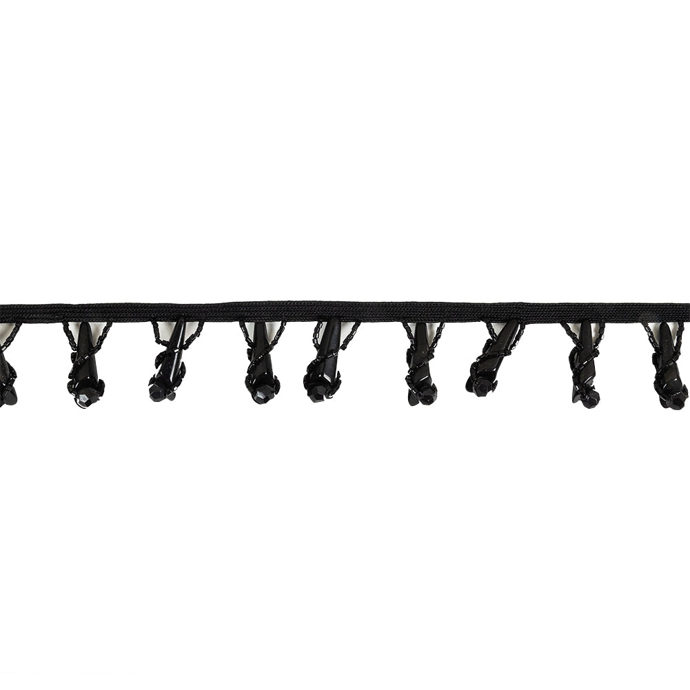Vintage Black Glass Spikes Beaded Fringe - 1.125"