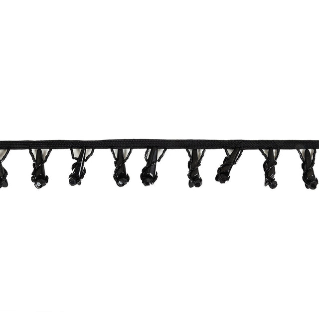 Vintage Black Glass Spikes Beaded Fringe - 1.125"