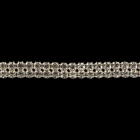 Vintage Two Row Crystal Rhinestones in Silver Prong Settings on White Mesh - 0.375"