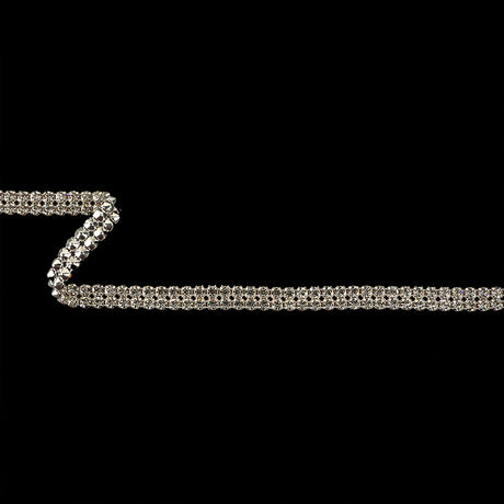 Vintage Two Row Crystal Rhinestones in Silver Prong Settings on White Mesh - 0.375"