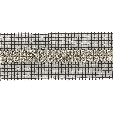 Vintage Two Row Crystal Rhinestones on Black Mesh Trimming - 1.375"