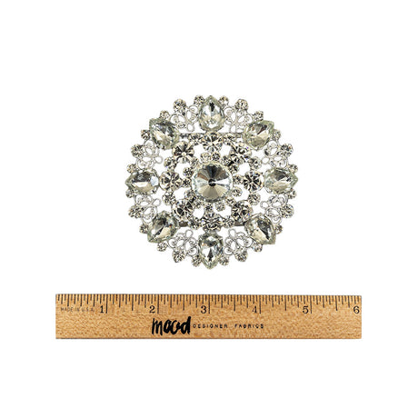 Vintage Crystal Rhinestones and Delicate Silver Metal Open Framework Ornament - 3.375"