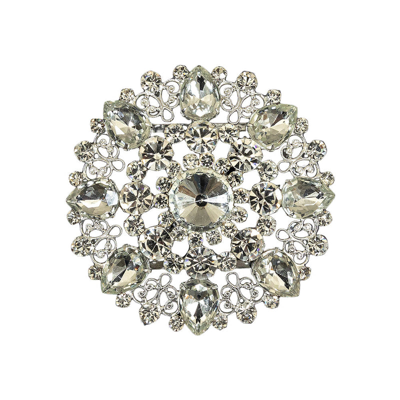 Vintage Crystal Rhinestones and Delicate Silver Metal Open Framework Ornament - 3.375"
