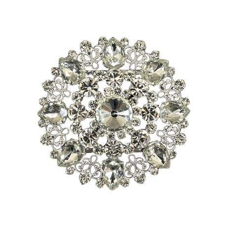 Vintage Crystal Rhinestones and Delicate Silver Metal Open Framework Ornament - 3.375"