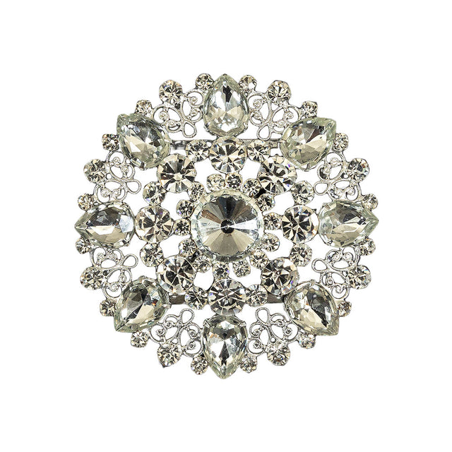 Vintage Crystal Rhinestones and Delicate Silver Metal Open Framework Ornament - 3.375"