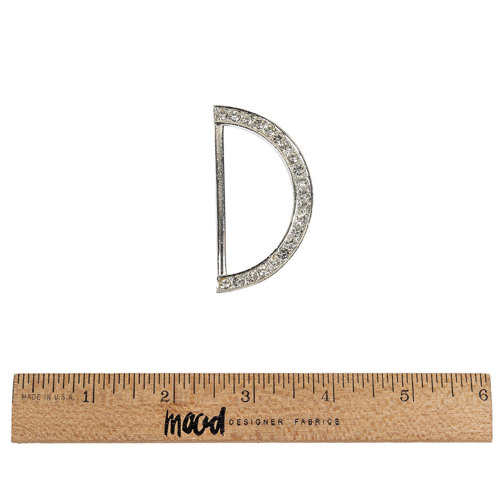 Vintage Rhinestone and Silver Half-Circle D-Ring - 2.5" X 1.25"