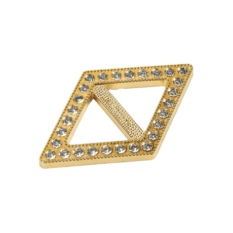 Vintage Crystal Rhinestones and Gold Plastic Diamond Shaped Slider - 1.25" x 2"