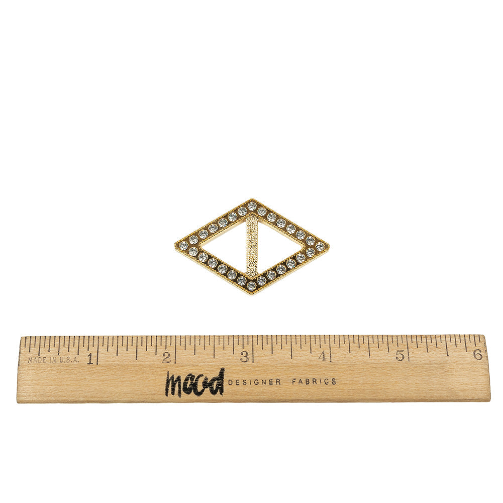 Vintage Crystal Rhinestones and Gold Plastic Diamond Shaped Slider - 1.25" x 2"
