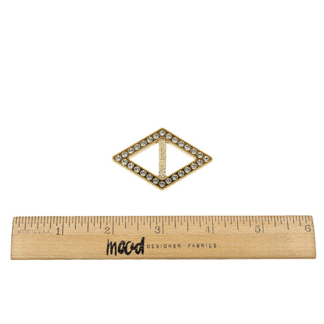 Vintage Crystal Rhinestones and Gold Plastic Diamond Shaped Slider - 1.25" x 2"