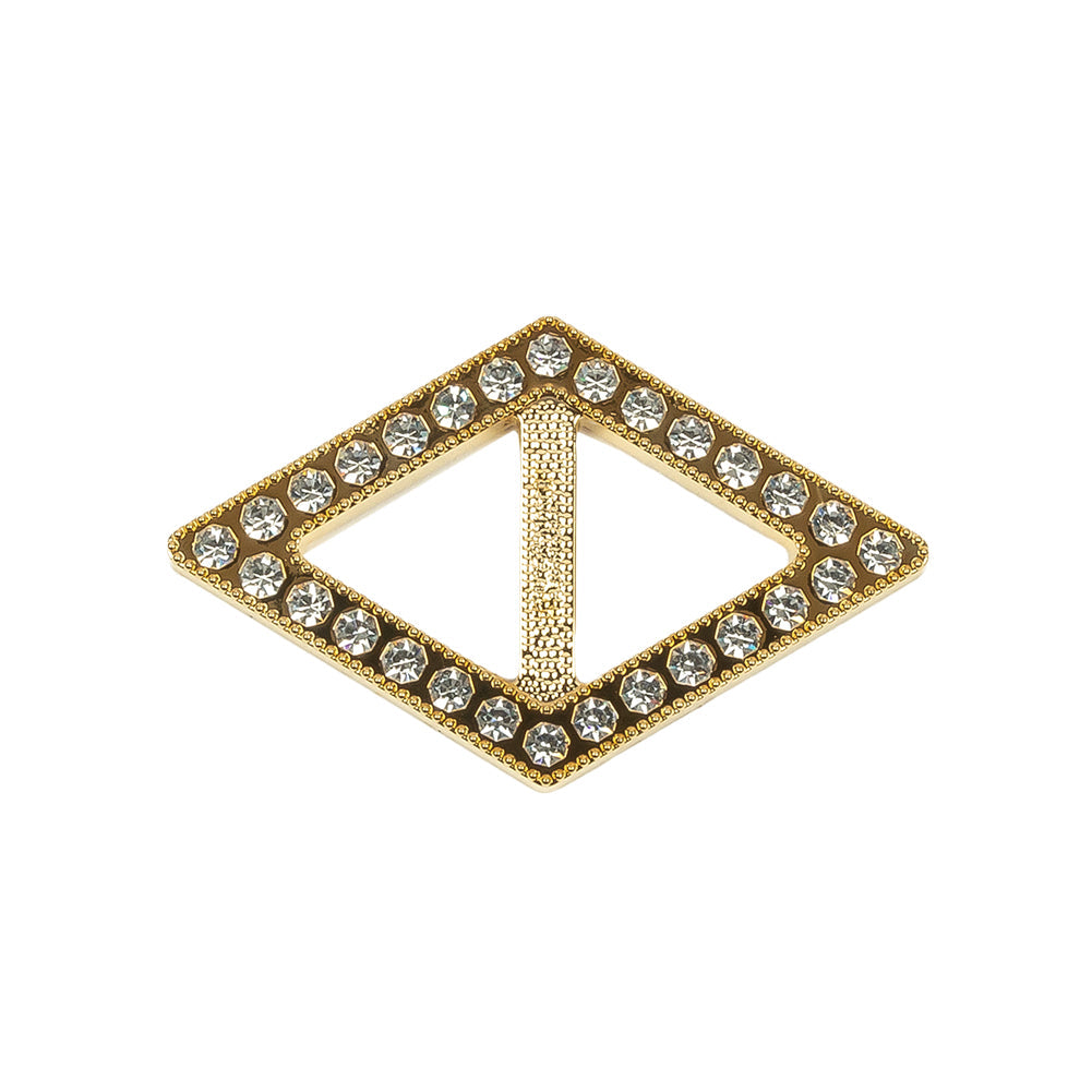 Vintage Crystal Rhinestones and Gold Plastic Diamond Shaped Slider - 1.25" x 2"