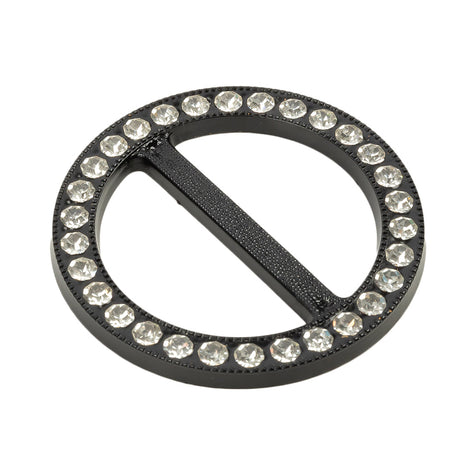 Vintage Crystal Rhinestones and Black Circular Plastic Slider - 2"