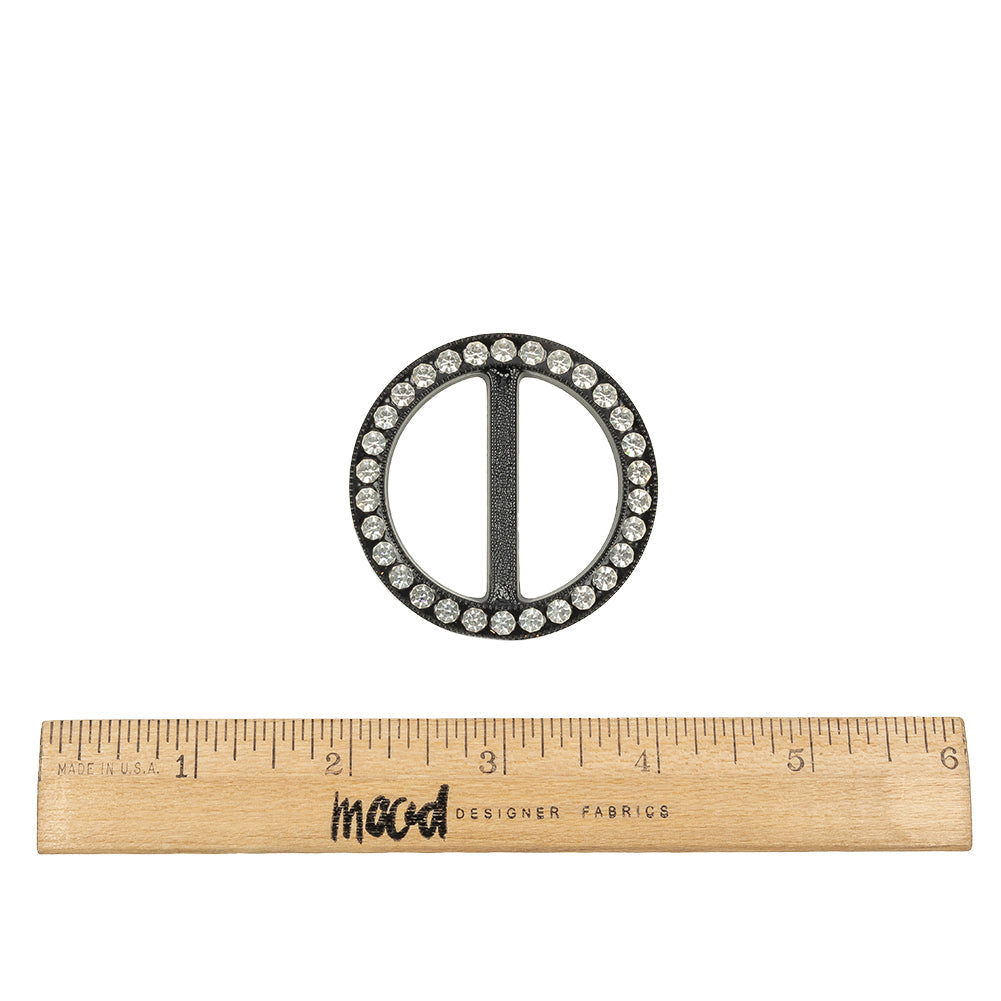 Vintage Crystal Rhinestones and Black Circular Plastic Slider - 2"