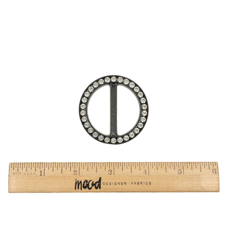 Vintage Crystal Rhinestones and Black Circular Plastic Slider - 2"