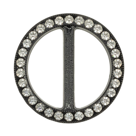 Vintage Crystal Rhinestones and Black Circular Plastic Slider - 2"