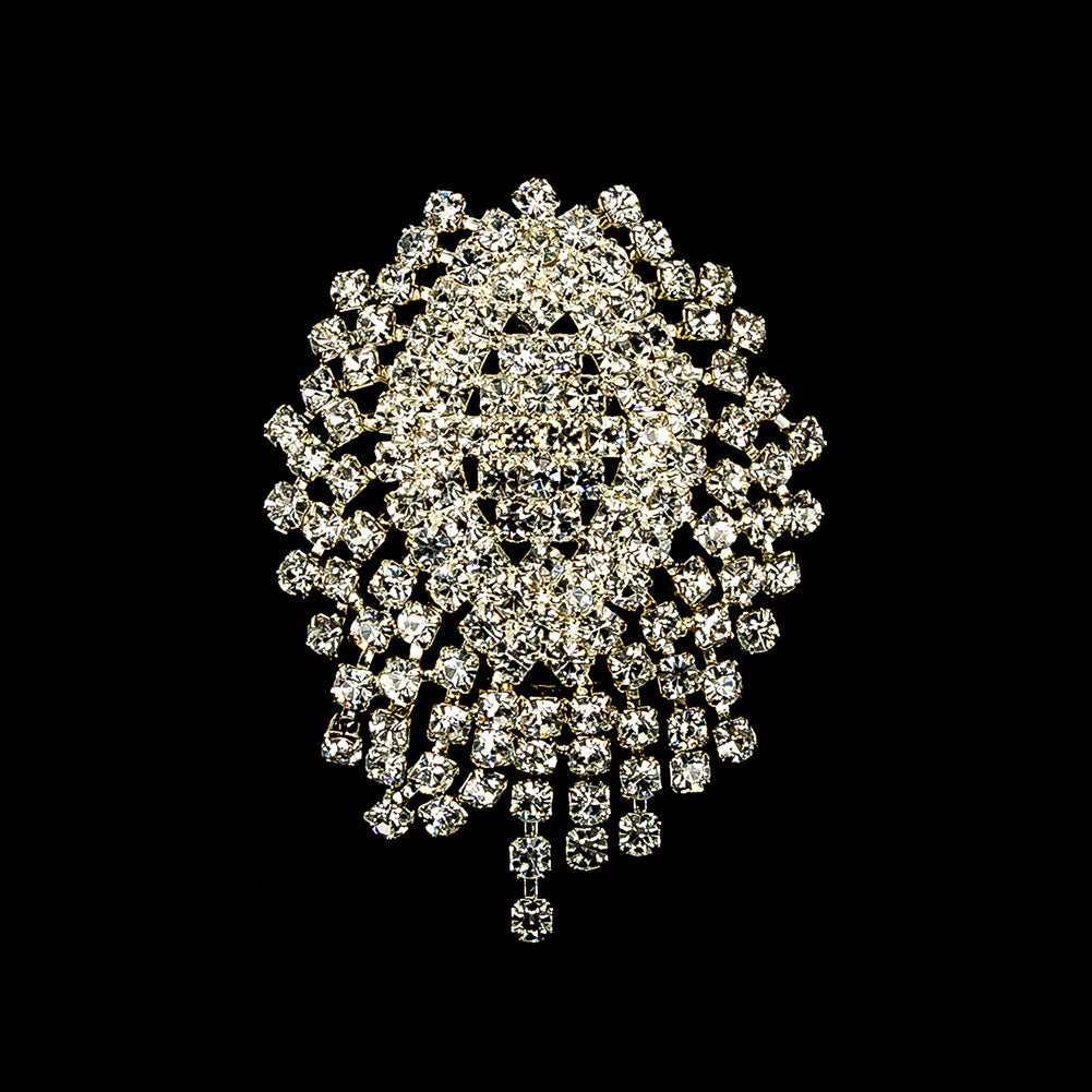 Vintage Czech Crystal Rhinestones and Silver Metal Abstract Ornament - 2.375" x 1.75"