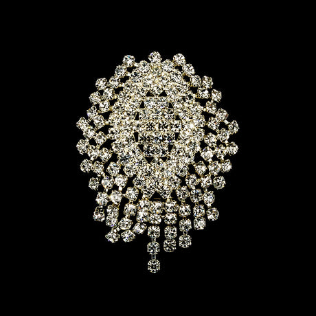 Vintage Czech Crystal Rhinestones and Silver Metal Abstract Ornament - 2.375" x 1.75"