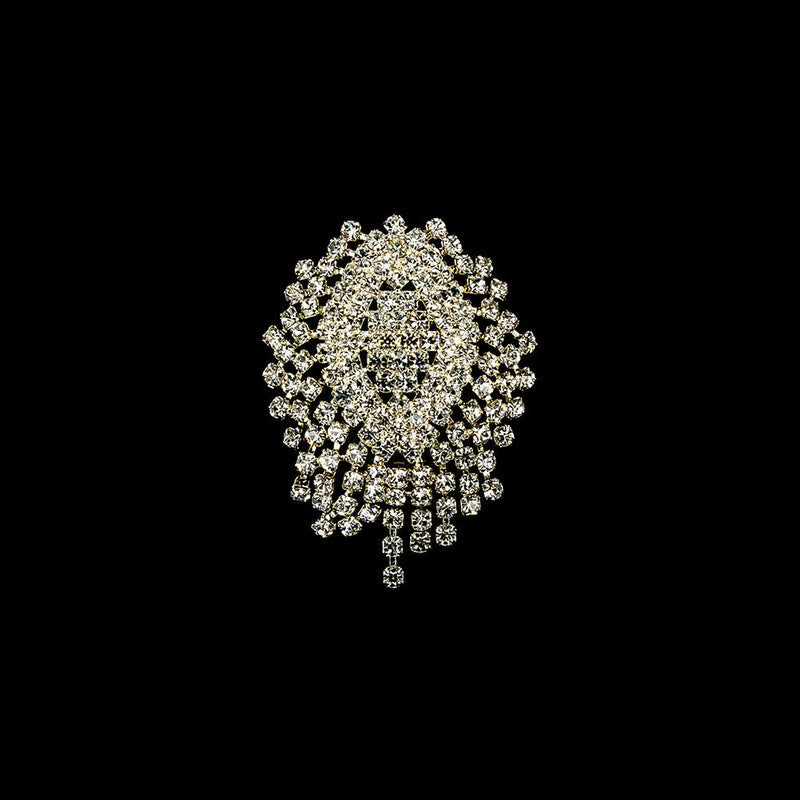 Vintage Czech Crystal Rhinestones and Silver Metal Abstract Ornament - 2.375" x 1.75"