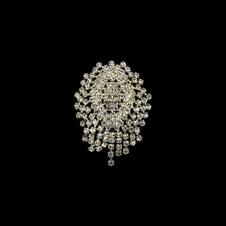 Vintage Czech Crystal Rhinestones and Silver Metal Abstract Ornament - 2.375" x 1.75"