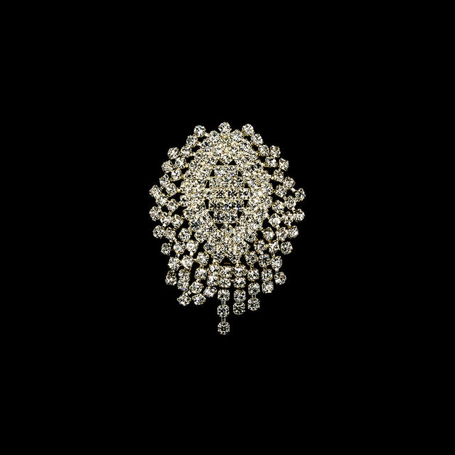 Vintage Czech Crystal Rhinestones and Silver Metal Abstract Ornament - 2.375" x 1.75"