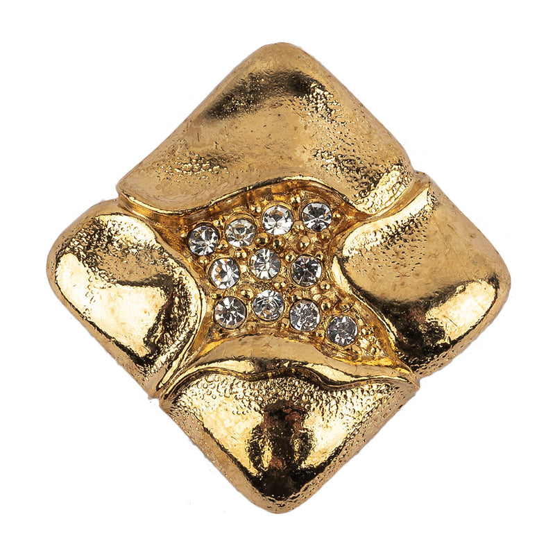 Vintage Swarovski Clustered Crystal Rhinestones and Gold Metal Square Shank Back Button - 58L/37mm