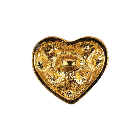Vintage Swarovski Crystal Rhinestones and Gold Metal Faux Basket Weave Shank Back Heart-Shaped Button - 36L/23mm