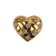 Vintage Swarovski Crystal Rhinestones and Gold Metal Faux Basket Weave Shank Back Heart-Shaped Button - 36L/23mm