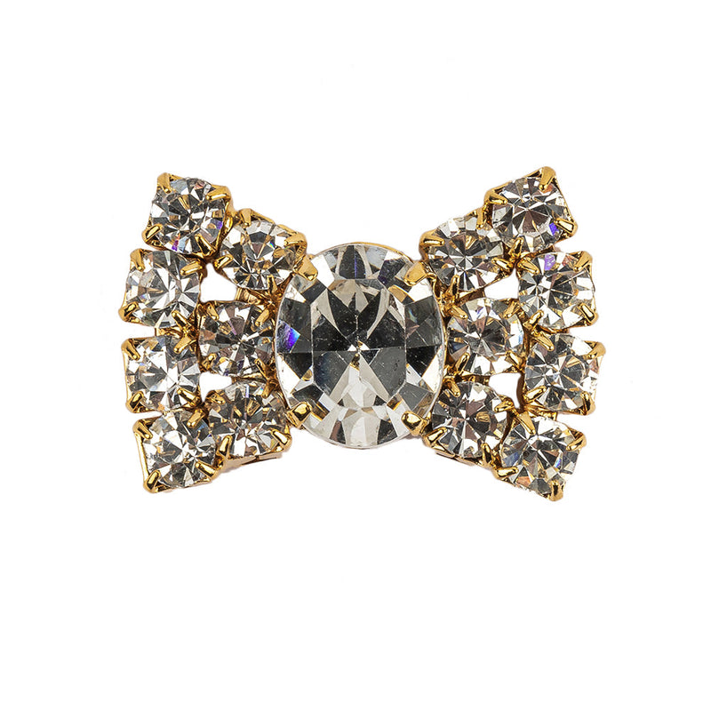 Vintage Swarovski Crystal Rhinestones and Gold Metal Bow with Shank Back - 0.75" x 1.0625"
