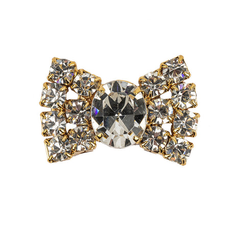 Vintage Swarovski Crystal Rhinestones and Gold Metal Bow with Shank Back - 0.75" x 1.0625"