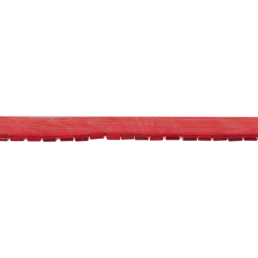 Vintage Red Bugle Beads on Red Trimming - 0.375"