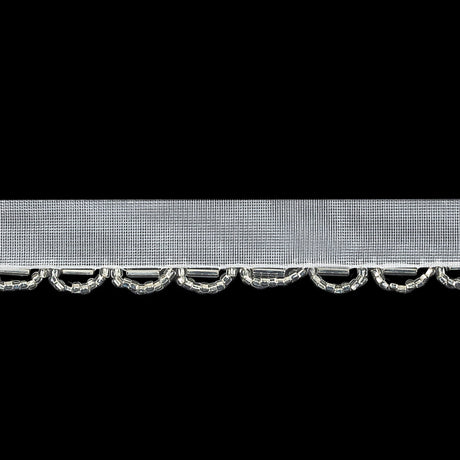 Vintage White and Silver Lined Seed and Bugle Beaded Scalloped Trim - 0.75"