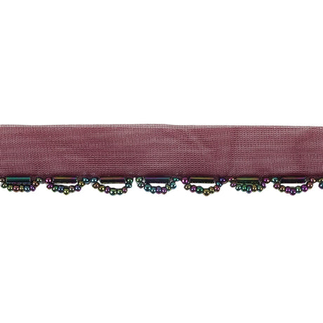 Vintage Burgundy and Red Iris Seed and Bugle Beaded Scalloped Trim - 0.75"