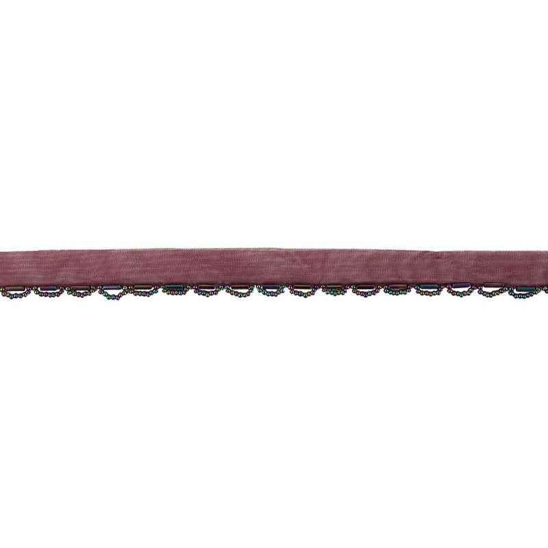 Vintage Burgundy and Red Iris Seed and Bugle Beaded Scalloped Trim - 0.75"