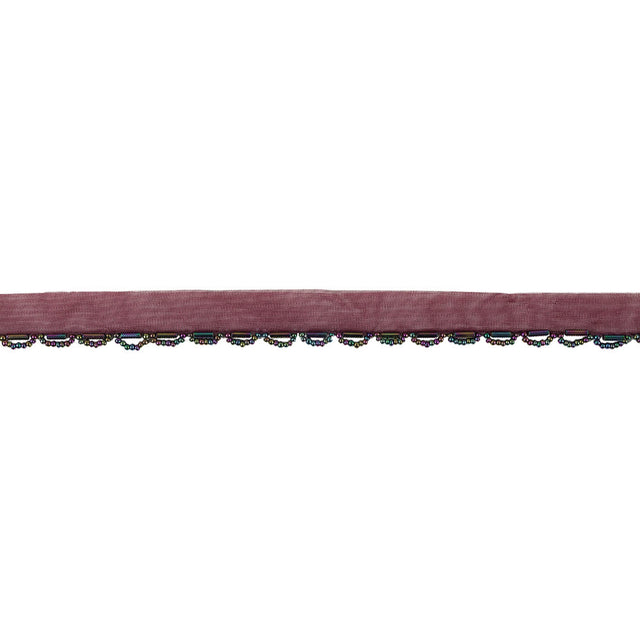 Vintage Burgundy and Red Iris Seed and Bugle Beaded Scalloped Trim - 0.75"