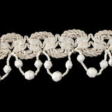 Vintage Ivory Braided Trimming with White Chop and Faceted Beaded Fringe - 1.5"
