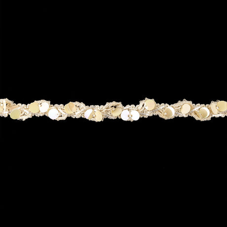 Vintage White Iris Paillette Sequins and White Satin Bugle Beaded Eggnog Trimming - 0.75"