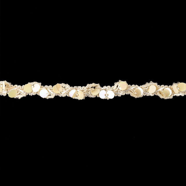 Vintage White Iris Paillette Sequins and White Satin Bugle Beaded Eggnog Trimming - 0.75"