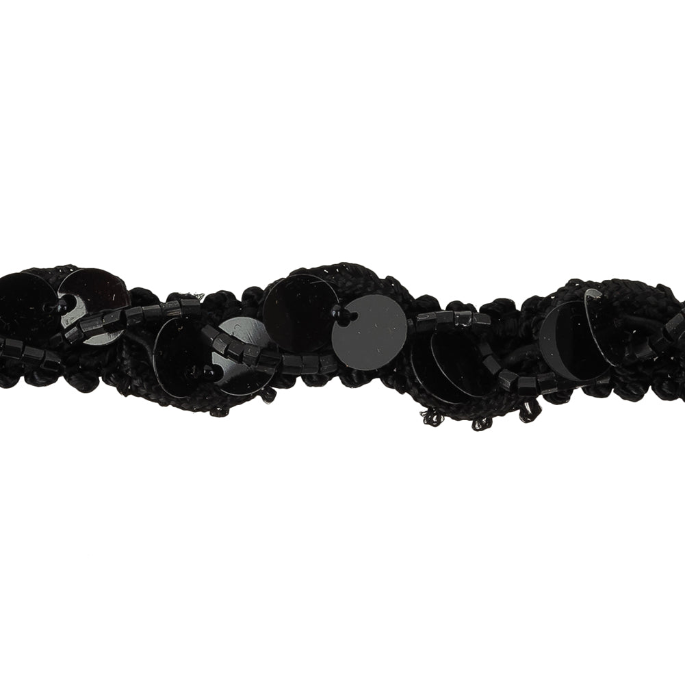 Vintage Black Paillette Sequins and Black Bugle Beaded Trimming - 0.75"