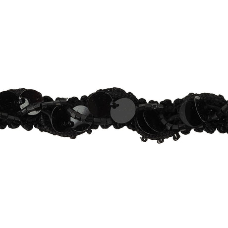 Vintage Black Paillette Sequins and Black Bugle Beaded Trimming - 0.75"