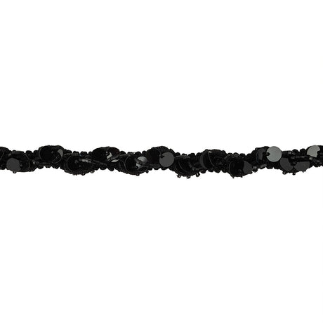 Vintage Black Paillette Sequins and Black Bugle Beaded Trimming - 0.75"