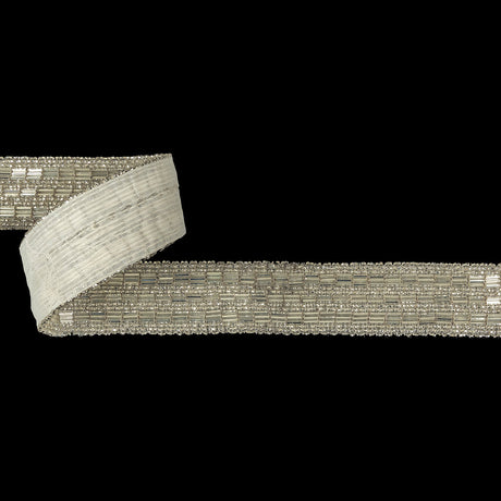 Vintage Silver Lined Seed and Bugle Beaded Striped Trim - 1.375"