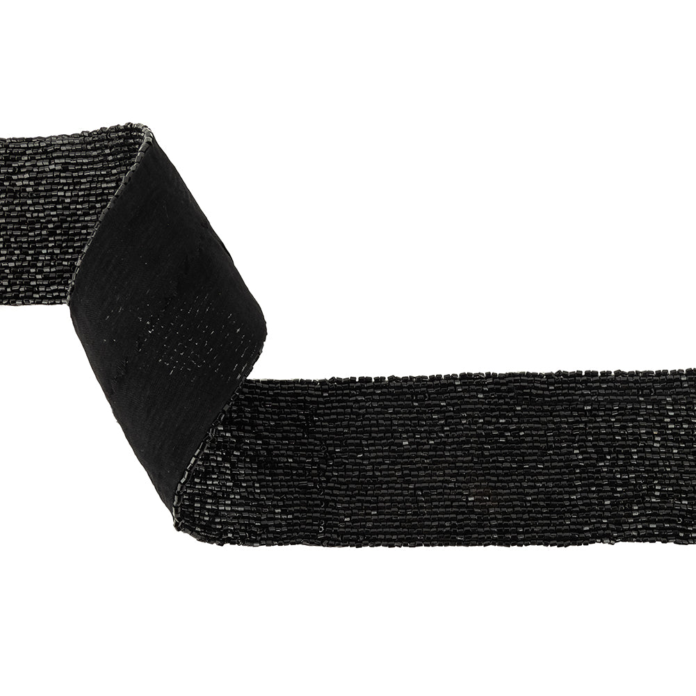 Vintage Fancy 27 Row Black Bugle Beaded Trimming - 2"