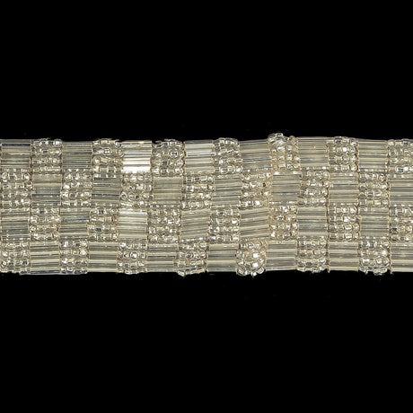 Vintage Silver Lined 4 Row Seed and Bugle Bead Checkerboard Trimming - 1.25"