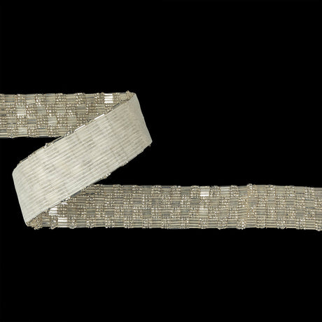 Vintage Silver Lined 4 Row Seed and Bugle Bead Checkerboard Trimming - 1.25"
