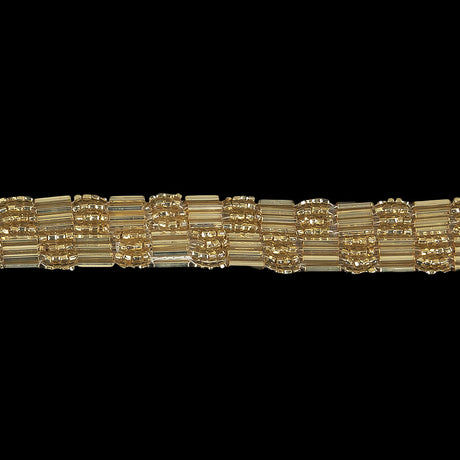 Vintage Gold 2 Row Seed and Bugle Bead Checkerboard Trimming - 0.625"