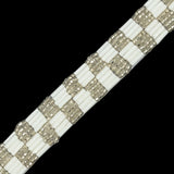 Vintage White and Silver Two Row Checkerboard Beaded Trim - 0.625"