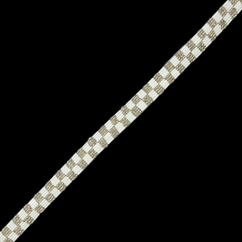 Vintage White and Silver Two Row Checkerboard Beaded Trim - 0.625"