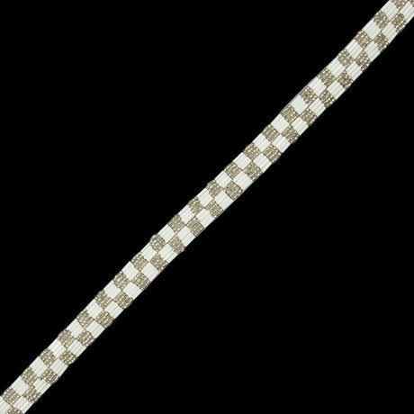 Vintage White and Silver Two Row Checkerboard Beaded Trim - 0.625"