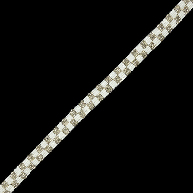 Vintage White and Silver Two Row Checkerboard Beaded Trim - 0.625"