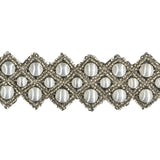 Vintage White and Silver Diamonds Beaded Trim - 1.25"